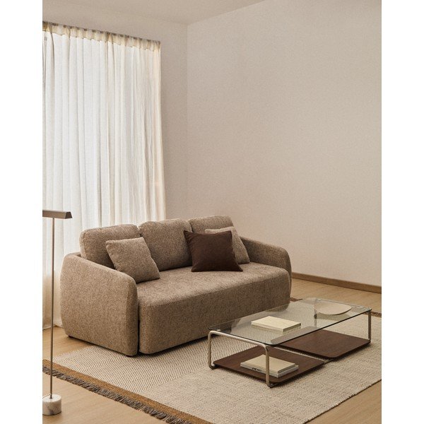 Sivorjava raztegljiva sedežna garnitura iz šenilje 218 cm Laira – Kave Home-image-1