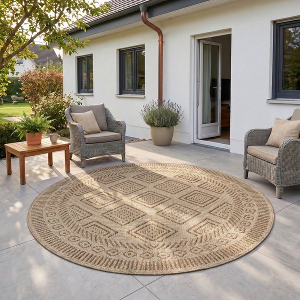 Bež okrogla notranja in zunanja preproga ø 160 cm Mira 1452 – Ayyildiz Carpets-image-1
