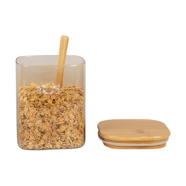 Rjava steklena posoda z lesenim pokrovom in žlico PT LIVING Canister, višina 13 cm-image-2