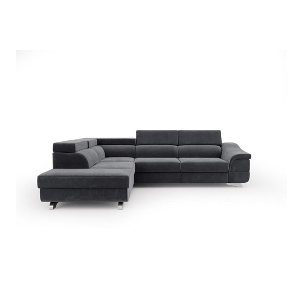 Temno siva kotna raztegljiva sedežna garnitura z žametnim oblazinjenjem Windsor & Co Sofas Apollon, levi kot