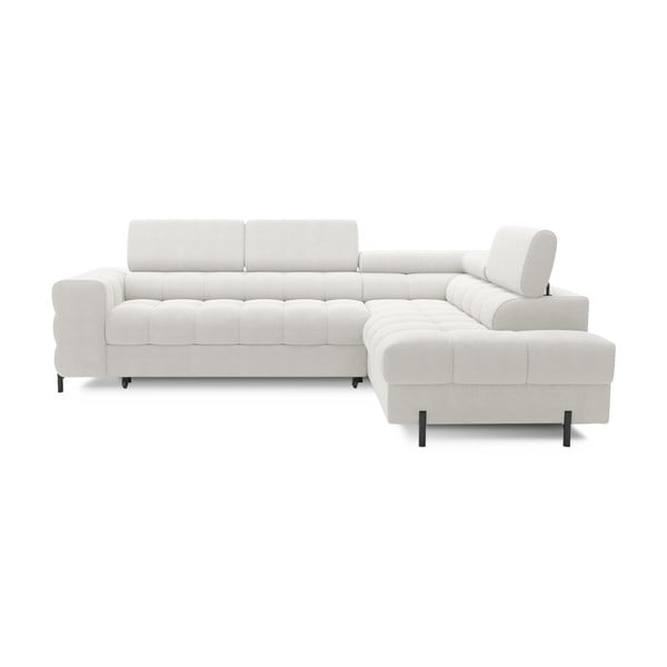 Kremno bela raztegljiva/s prostorom za shranjevanje kotna sedežna garnitura iz tkanine bouclé (desni kot/v obliki črke L) Ferucce – ELTAP