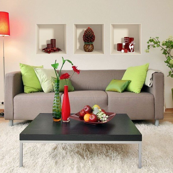 Komplet 3 božičnih nalepk s 3D učinkom Ambiance Red Candles and Christmas Tree-image-2