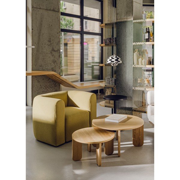 Okrogla klubska mizica z mizno ploščo v hrastovem dekorju v naravni barvi ø 55 cm Kuvu – noo.ma-image-2