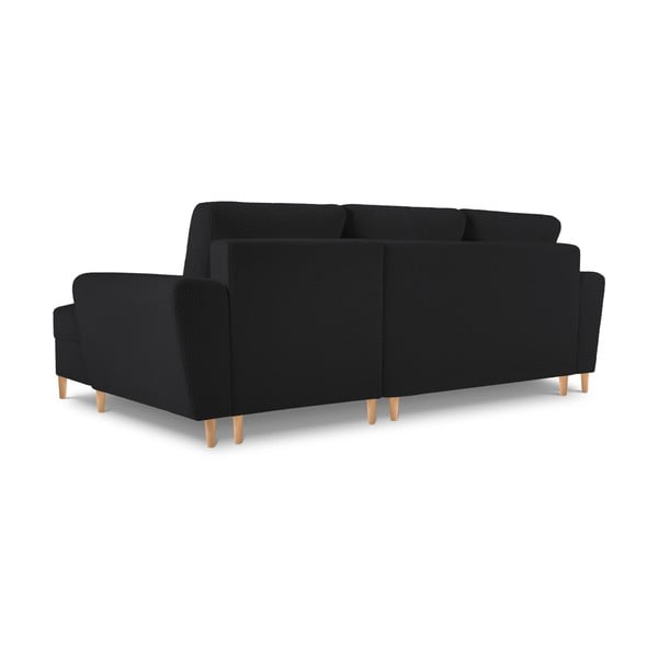 Črna raztegljiva kotna sedežna garnitura s prostorom za shranjevanje iz tkanine bouclé (desni kot/z ležalnikom) Kyoto – Cosmopolitan Design-image-4