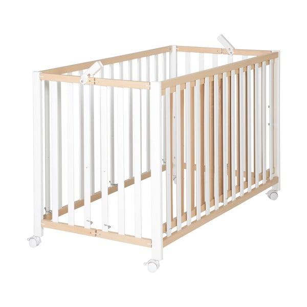 Zložljiva otroška posteljica na koleščkih v beli in naravni barvi 60x120 cm Fold up – Roba-image-2