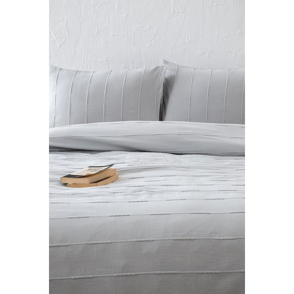 Siv bombažen komplet pregrinjala in prevleke za vzglavnik 210x220 cm Sedef – Mijolnir-image-1