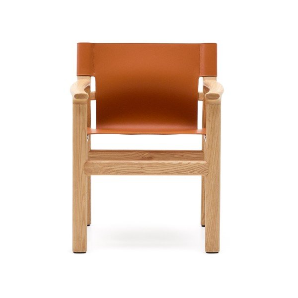 Jedilni stol z nasloni za roke iz masivnega jesena v konjak rjavi barvi Jan – Kave Home-image-2