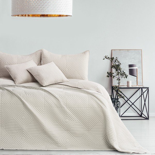 Kremno belo prešito pregrinjalo iz mikrovlaken 220x240 cm Softa – Restilo-image-1