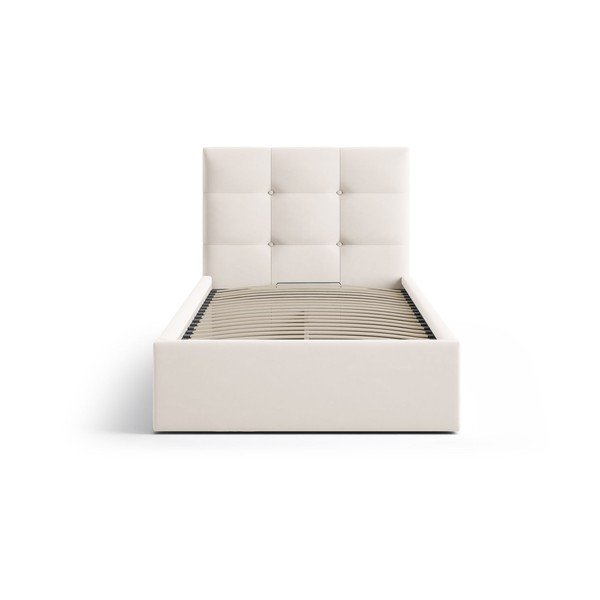Kremno bela oblazinjena postelja s prostorom za shranjevanje in z letvenim dnom 90x200 cm Phaedra – Micadoni -image-3
