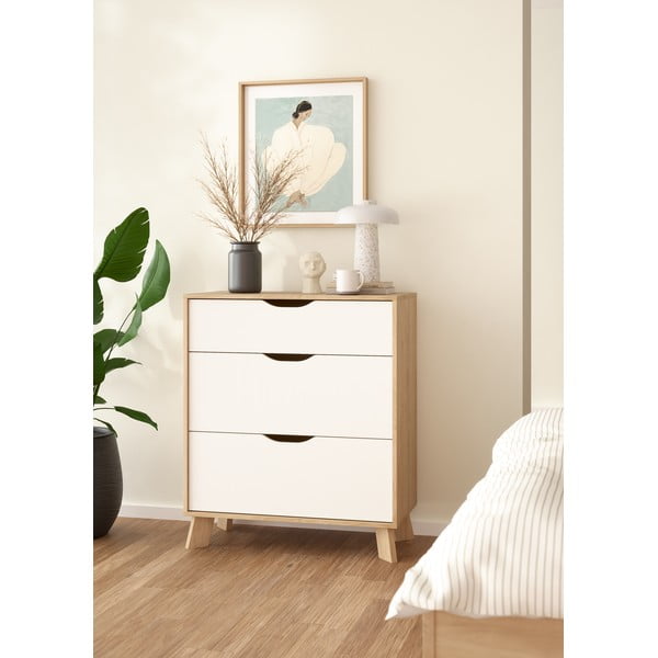 Bela komoda v hrastovem dekorju 79x92x40 cm Ikast – Tvilum-image-3