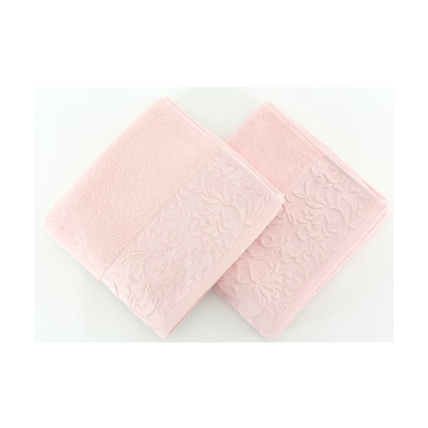 Komplet 2 svetlo rožnatih brisač iz 100 % bombaža Burumcuk, 50 x 90 cm