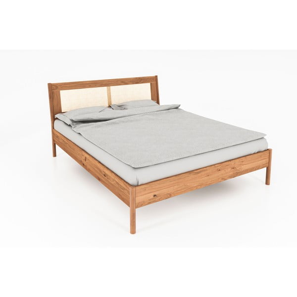 Hrastova zakonska postelja z vzglavjem iz ratana 160x200 cm Pola - The Beds