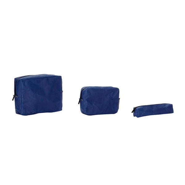 Komplet 3 modrih kozmetičnih torbic Hübsch Haagan