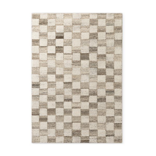 Kremno bela ročno tkana volnena preproga 80x150 cm Boho 1.0 Quadra – Vikosa