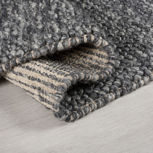 Temno siv ročno tkan tekač iz mešanice volne 60x230 cm Minerals – Flair Rugs-image-3