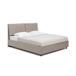 Sivorjava oblazinjena zakonska postelja s prostorom za shranjevanje z letvenim dnom 160x200 cm Myra Pillow – Bonami Selection