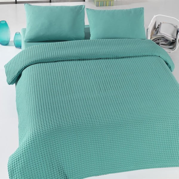 Zeleno posteljno pregrinjalo Green Pique, 200 x 230 cm