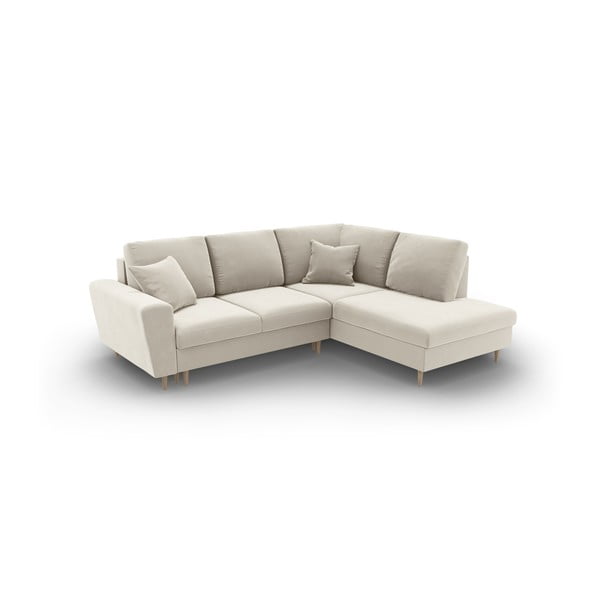 Bež žametna raztegljiva kotna sedežna garnitura s prostorom za shranjevanje (desni kot/v obliki črke L) Kyoto – Cosmopolitan Design-image-1