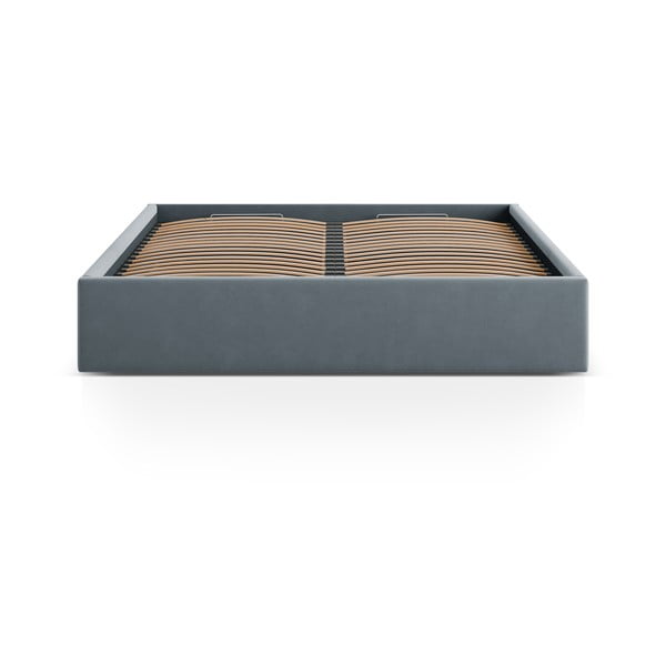 Svetlo modra oblazinjena zakonska postelja s prostorom za shranjevanje/brez vzglavja z letvenim dnom 140x200 cm Susan – Micadoni -image-2