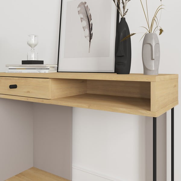 Stranska mizica z mizno ploščo v hrastovem dekorju 35x100 cm Saturne – Marckeric-image-4