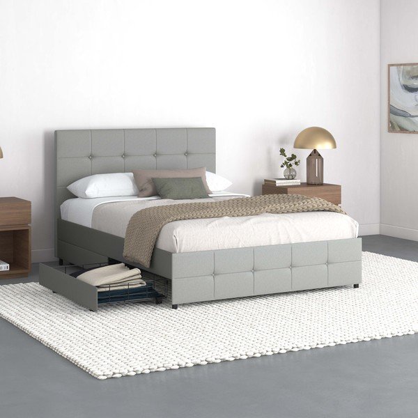 Siva oblazinjena zakonska postelja s prostorom za shranjevanje 140x200 cm Rose – Støraa-image-2