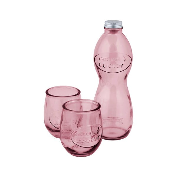 Komplet rožnate steklenice za vodo in 2 kozarcev iz recikliranega stekla Ego Dekor Water