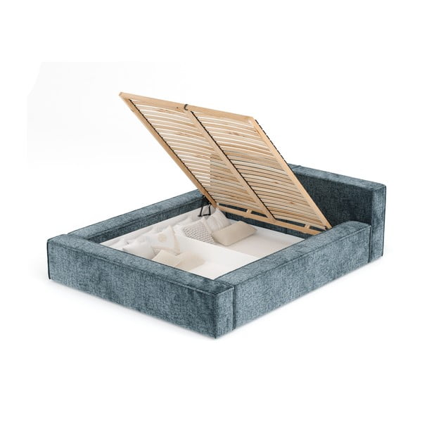 Prašno modra oblazinjena zakonska postelja s prostorom za shranjevanje z letvenim dnom 180x200 cm Voliera – Maison de Rêve-image-4