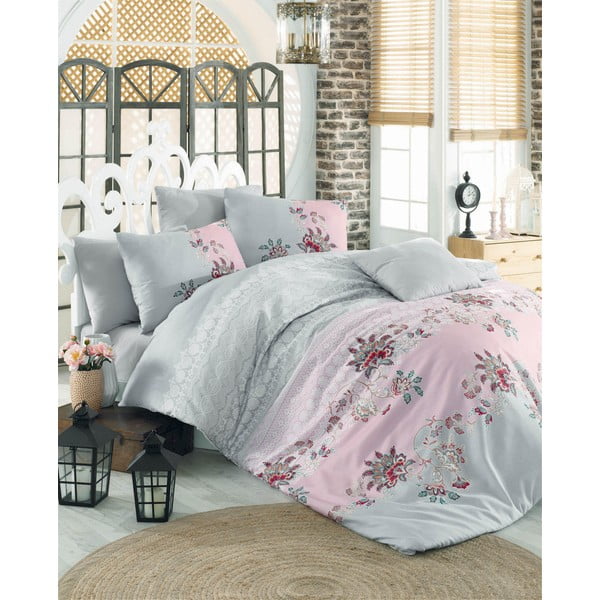 Mint zelena/rožnata bombažna posteljnina za zakonsko posteljo 200x200 cm Azra – Mijolnir