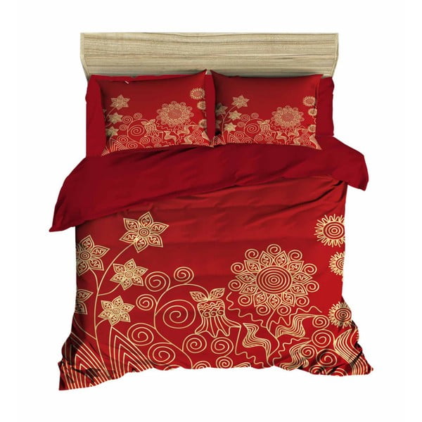 Komplet posteljnine in rjuh za zakonsko posteljo Flowers Rdeča, 200 x 220 cm