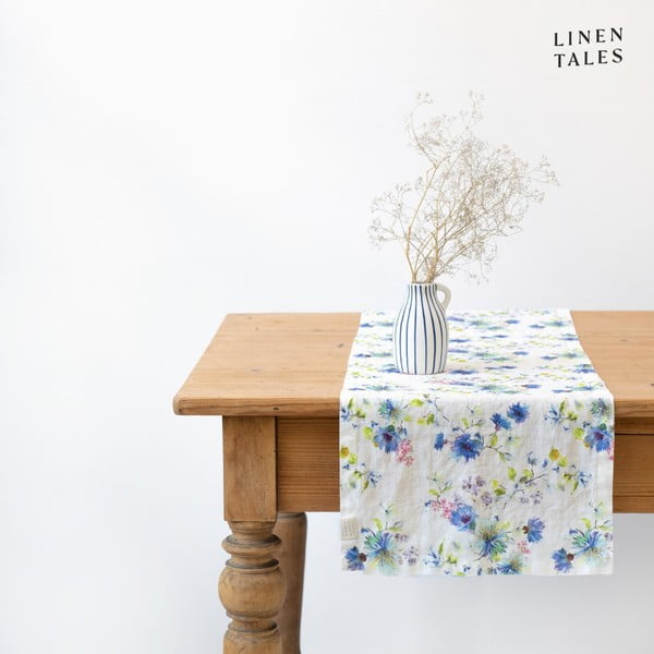 Lanen namizni tekač 40x200 cm White Flowers – Linen Tales