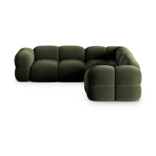 Zelena žametna kotna sedežna garnitura Loretto – Cosmopolitan Design