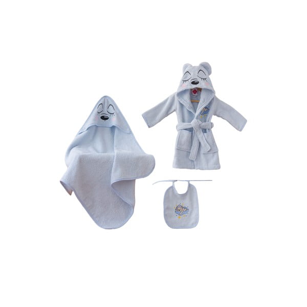 Moder bombažen komplet otroškega kopalnega plašča in brisače 3 ks velikost 0-2 leti Bear – Foutastic