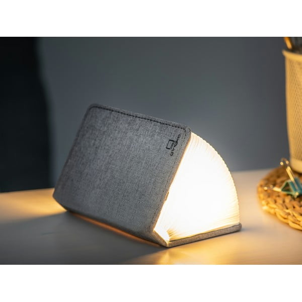 Siva majhna namizna LED svetilka v obliki knjige Gingko Booklight