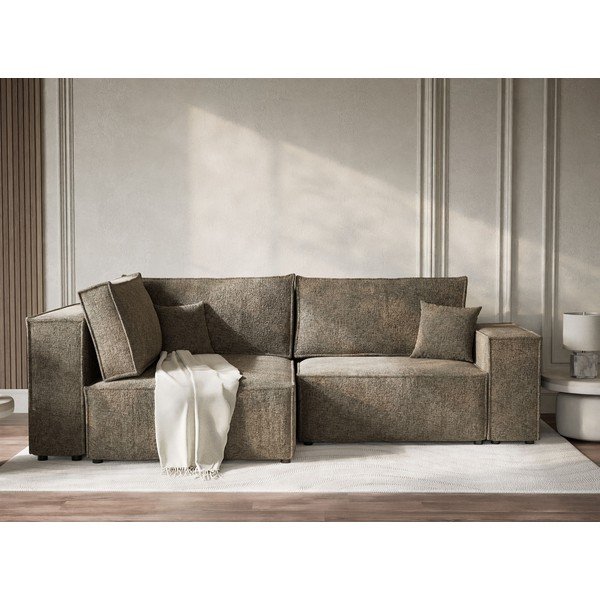 Rjava raztegljiva/s prostorom za shranjevanje kotna sedežna garnitura iz šenilje (levi kot/v obliki črke L) Tonga – Maison de Rêve-image-1