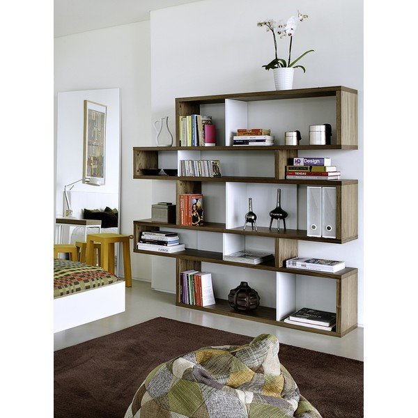 Rjavo-bela knjižna omara TemaHome London, višina 160 cm-image-1