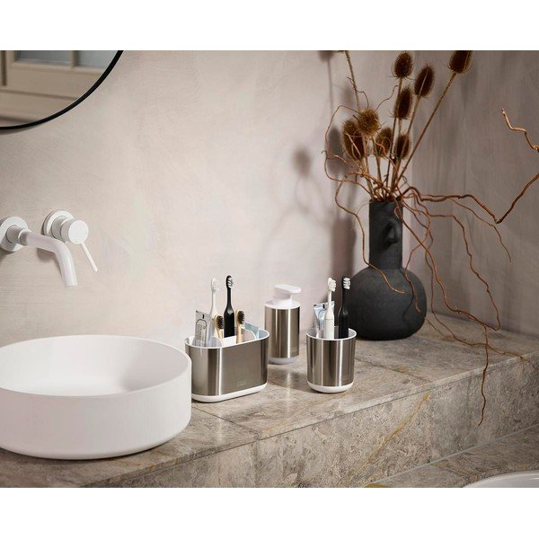 Lonček za zobne ščetke iz nerjavečega jekla v srebrni barvi Duo Steel – Joseph Joseph-image-1