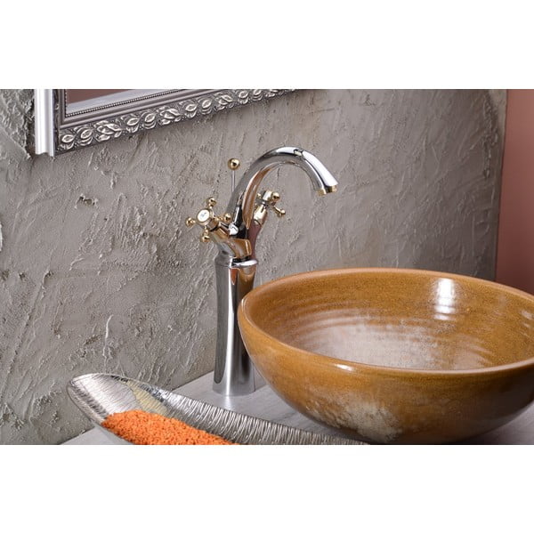 Stoječa armatura za umivalnik v sijajno srebrni in zlati barvi Antea – Sapho-image-1