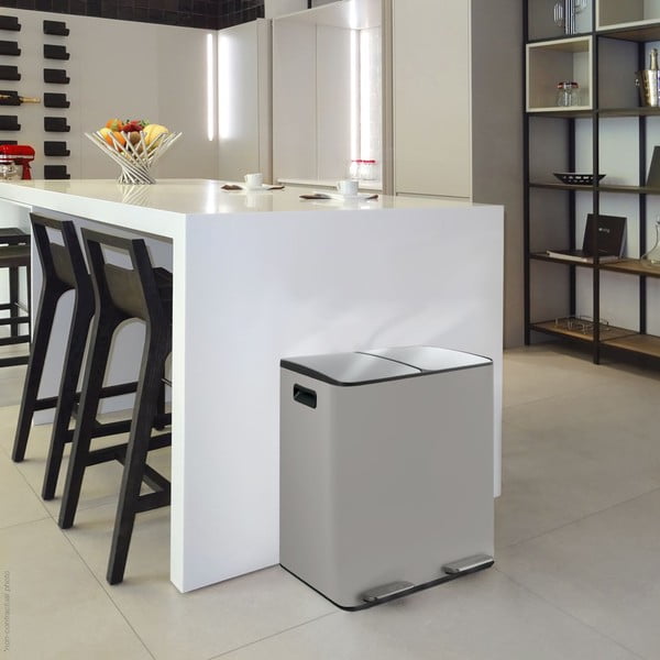 Sivorjav jeklen koš za smeti za ločevanje odpadkov s pedalom 2x20 l Aliya – Spirella-image-1