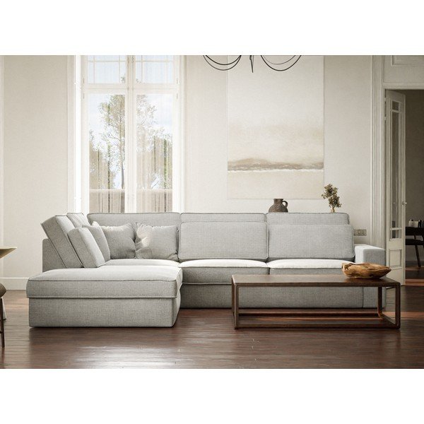 Svetlo siva kotna sedežna garnitura iz šenilje (levi kot/v obliki črke L) Kirou – Maison de Rêve-image-4