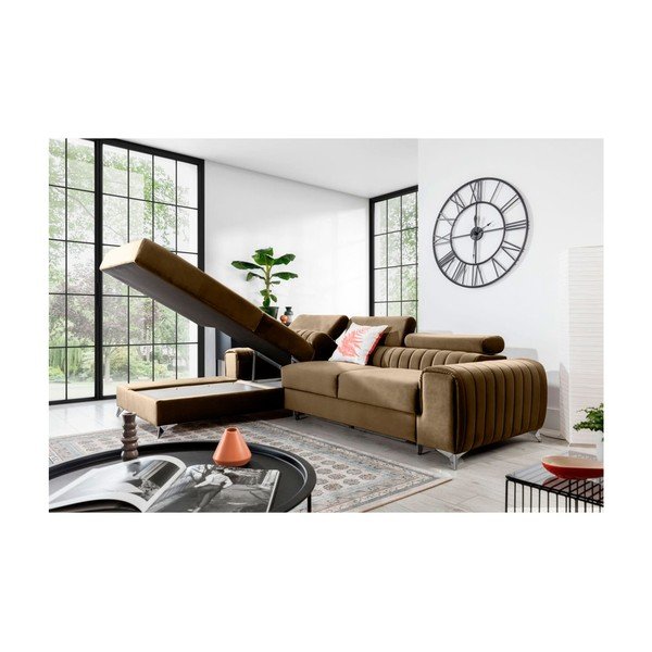 Svetlo rjava žametna raztegljiva/s prostorom za shranjevanje kotna sedežna garnitura (levi kot/z ležalnikom) Grayson – ELTAP-image-3