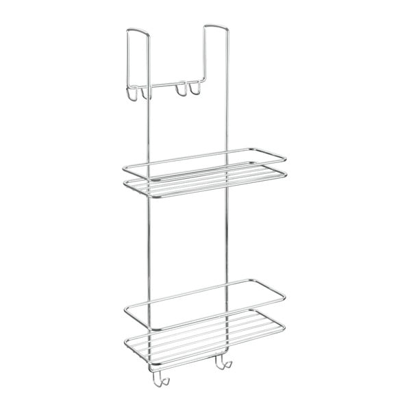 Jeklena viseča kopalniška polica v sijajno srebrni barvi z namestitvijo brez vrtanja Luxy – Metaltex