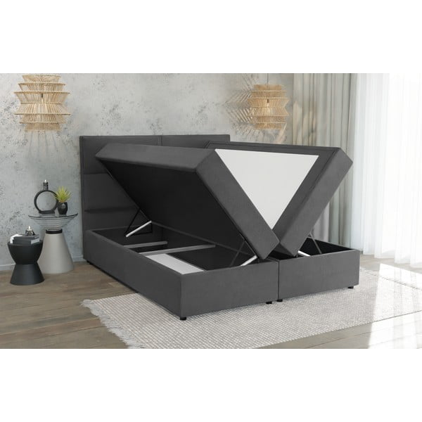 Temno siva boxspring postelja s prostorom za shranjevanje 180x200 cm Rico – Ropez-image-3