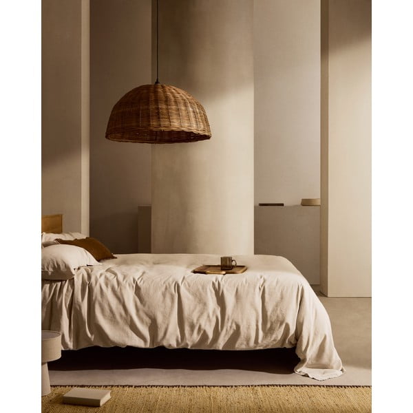 Sivo-bež podaljšana posteljnina za zakonsko posteljo iz mešanice lana 240x220 cm Simmel – Kave Home-image-1