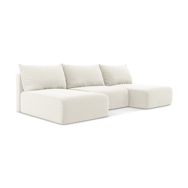 Kremno bela žametna raztegljiva/s prostorom za shranjevanje kotna sedežna garnitura (v obliki črke "U") Kalena – Makamii-image-2