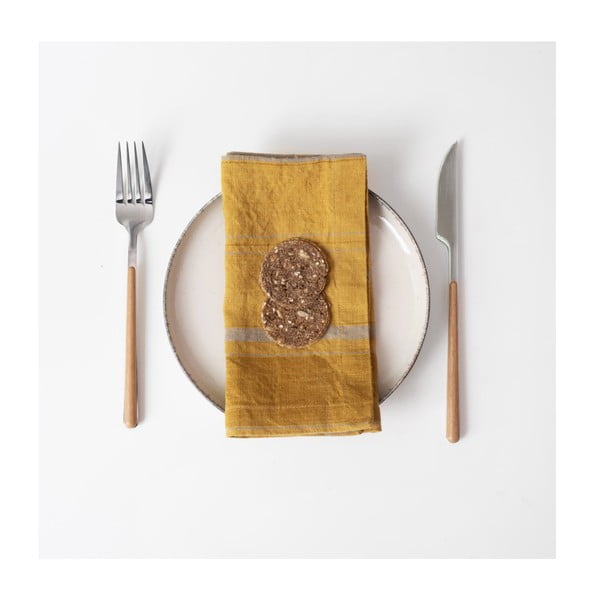 Laneni prtički v kompletu 2 ks Amber Bronze Stripes – Linen Tales