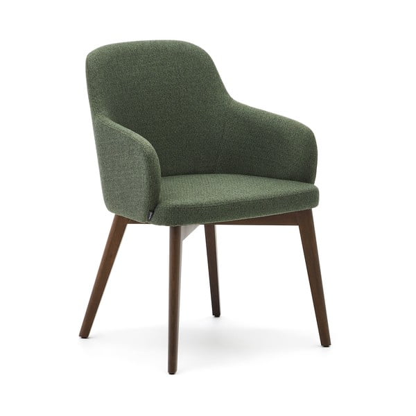 Temno zelen oblazinjen jedilni stol z nasloni za roke Nelida – Kave Home