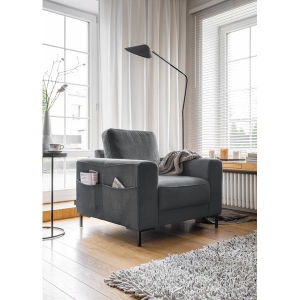 Temno siv fotelj iz rebrastega žameta Lofty Lilly – Miuform-image-2