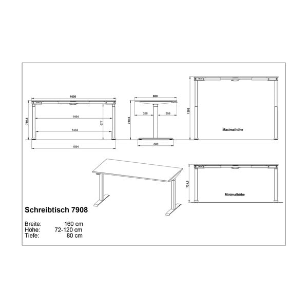 Pisalna miza z nastavljivo višino/električna dvižna 80x160 cm Agenda – Germania-image-4