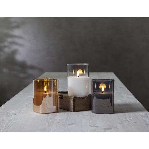 Siva LED sveča iz voska v steklu Star Trading Flamme, višina 12,5 cm-image-3