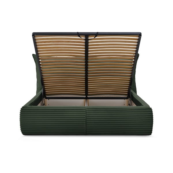 Temno zelena oblazinjena zakonska postelja s prostorom za shranjevanje z letvenim dnom 160x200 cm Jade – Bobochic Paris-image-4